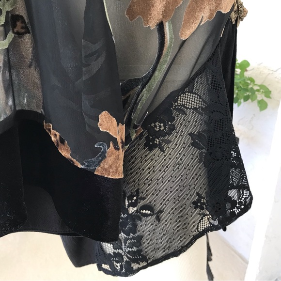 ✨Spencer Alexis Vintage Kimono Jacket/Top With Velveteen Trim, SzS - Picture 6 of 11